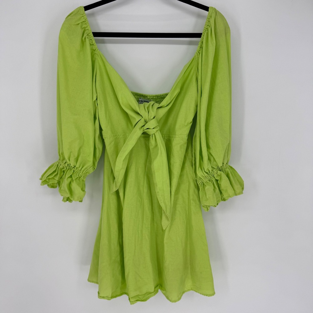 CHARLIE HOLIDAY SONNY TIE FRONT MINI‎ DRESS LINEN BLEND SIZE 6 LIME GREEN